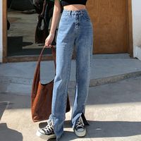 Wholesale Women s Jeans Flare Women Denim Pants High Waisted Slit Leg Vintage Streetwear Bell Bottom Fashion Clothes Cut Out Full Length
