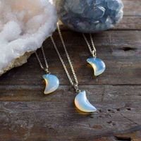 Wholesale Moonstone Style Natural Stone Necklace Polished Moon Crystal Pendant Rainbow Crescent Unique Birthday Gemini June Cancer