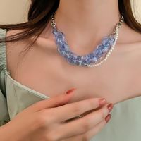 Wholesale Chokers Light Blue Acrylic Pearl Chain Choker Necklace Fashion Sweet Clavicle Necklaces For Women Female Jewelry