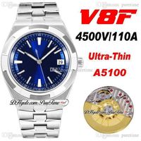 Wholesale V8F Overseas V Ultra Thin A5100 Self Winding Automatic Mens Watch mm Blue Dial Stick Markers Stainless Steel Bracelet Super Edition Watches Puretime A1