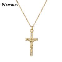 Wholesale Pendant Necklaces BUY Classic Jesus Cross Necklace For Women Men High Quality Gold Chain Clear Cubic Zirconia Bijoux Dropship