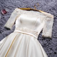 Wholesale Short Champange Color Prom Dresses Elegant Vestidos Party Satin Half sleeve Gown