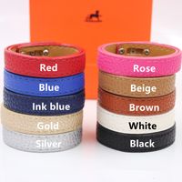 Wholesale 11 Colors mm Wide PU Leather Gold Metal Steel Clasp Style Bracelets Bangles For Women Fashion Wrist Jewelry