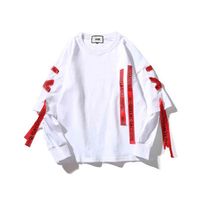Wholesale Yellow and Red Ribbons Tag Hoodies Sweatshirts Boy Men s Pullover Casual Hip Hop Sport for Men Letter Off Male White Black Cx200818