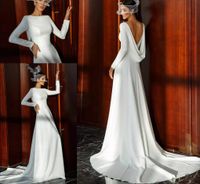 Wholesale Modest Muslim Wedding Dress Shawl Back Elegant O Neck Long Sleeves Arabic Bridal Gown Simple Plain Bride Dresses Vestidos De Noiva