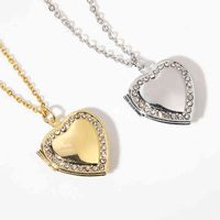 Wholesale Custom Opened Memory Photo k Gold Plated Stainls steel Jewelry Charm Clavicle Chain Diamond Heart Frame Locket Necklace