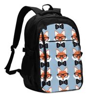 Wholesale Backpack USB Charging Laptop Women s For Students Cute Cartoon Foxes Faces In Glasses And Bow ties Travel Bagpack