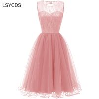 Wholesale Casual Dresses LSYCDS Luxury Mesh A Line Red Vintage Dress Sleeveless Backless Elegant Party Women Floral Lace Tunic Ball Gown