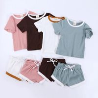 Wholesale Clothing Sets Toddler Girls Boys Suits Fashion Kids Baby Korean Ribbed Outfits T Shirt And Shorts Children s Summer