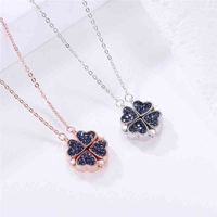 Wholesale Wyeaiir Sterling Silver Foldable Magnetic Button Sweet Romance Diamond Heart Four Leaf Clover Female Necklace