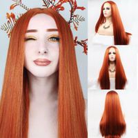 Wholesale Synthetic Wigs Long Straight Ginger Colored T x1 Lace Front Hair Wig Pre Plucked Orange Copper Red Frontal For Women