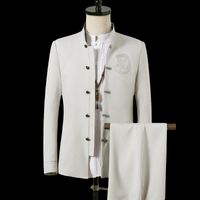 Wholesale Men s Suits Blazers Men Suit Sets Chinese Tunic Stand Collar Classic Casual Blazer Brand Design Business Formal Male Cotton Set XL