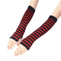 Wholesale Women Girls Knitted Fingerless Long Gloves Stripes Printed Over Elbow Length Winter Stretchy Arm Warmer Sleeves with Thumb Hole