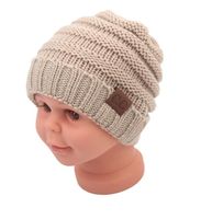 Wholesale Fashion Children warm Hat Wool Knit beanies Hats Baby Simple Thick Hooded Warm soft crochet skull cap winter outdoor sports ski beanie caps label