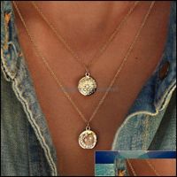 Wholesale Pendant Necklaces Pendants Jewelry Tocona Boho Star Moon Necklace Double Layered Gold Chain Choker Coin Women Aessories Collares Femme
