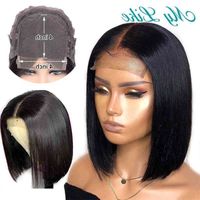 Wholesale Human s x4 Short Brazilian Straight Closure for Black Women Blunt Cut Bob Remy Hair Lace Wig