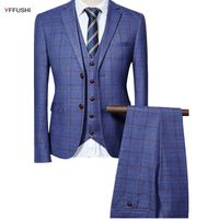 Wholesale YFFUSHI Men Suit Men Grey Black Navy Classic Tuxedo Wedding Suits for England Style Slim Fit