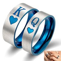 Wholesale Wedding Rings Classic Blue L Stainless Steel Couples Engagement Bands quot K quot And quot Q quot Letter Promise Gift Anniversary