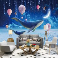 Wholesale Wallpapers Custom Children s Room Wall Paper D Blue Fantasy Starry Ocean Whales Mural Wallpaper For Kids Papers Home Decor