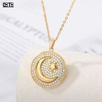 Wholesale Pendant Necklaces Crystal Plate Turkish Flag Necklace Star Moon Fashion Charm Exquisite Banquet Wedding Gold Jewelry For Women