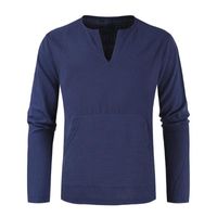 Wholesale Men s T Shirts Solid Color Long Sleeve Men T shirt Soft Shrink resistant V Neck Breathable Pullover Top Male Daily Wear Clothing