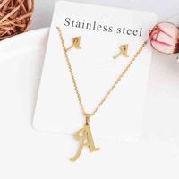 Wholesale C J Simple K Gold Plated Alphabet Jewelry Set Delicate Stainls Steel Letter Necklace