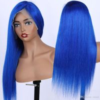 Wholesale 13x6 Silky Straight Blue inch Afro Women Kinky Straight Short Wigs Blue Pick Brown Cosplay Synthetic Hair Heat Resistant