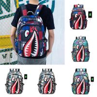 Wholesale 19 inches Unisex Cartoon Shark Backpacks Shoulder Bag USB Charging Port Waterproof Schoolbag Book Packs Junior High School Bags Sports Travel Tote G81HNOX
