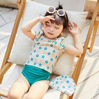 Wholesale Children Flower one pieces girls new bubble sleeves high waist backless Swimsuit Kids Bathing Suit Toddlere Spa Swim Wear B3