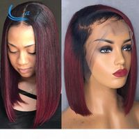 Wholesale 13X6 Highlight Bob Lace Front Wigs J Red Straight HD Transparent Lace Frontal Human Hair Wig Bleached Knots Pre Plucked