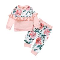 Wholesale Clothing Sets Little Girls Outfit Toddlers Sweet Style Floral Printing Lace Splicing Long Sleeve Round Collar Tops Pants Set