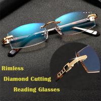Wholesale Sunglasses Fashion Rimless Reading Glasses Women Luxury Gradient Tinted Diamond Cutting Presbyopic Clear Anti Blue Ray Eyeglasses