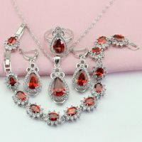 Wholesale Earrings Necklace WPAITKYS Pomegranate Red Cubic Zirconia Silver Color Jewelry Sets For Women Drop Bracelet Ring Free Gift Box