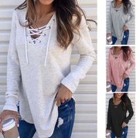Wholesale High quality Designer Sexy V neck Tie band Loose Top T shirt Pullover Long sleeved Women s Sweater