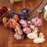 Wholesale Decorative Flowers Wreaths Wedding Simulation Fake Flower Single Red Peony Dried Head Row Wall Home Decor Artificial Plants