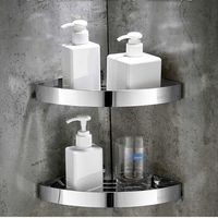 Wholesale Bathroom Shower Corner Shelf SUS Stainless Steel Shower Caddy Wall Mount Triangular Bathroom Floating Shelves with Hooks