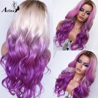 Wholesale Lace Wigs Ombre Colored Purple Wavy Human Hair Wig Pre Plucked Bleack Knots Remy For Black Women HD Transparent Closure