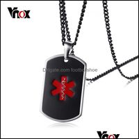 Wholesale Pendant Necklaces Pendants Jewelry Vnox Black Medical Alert Id Unisex Necklace Emergency Stainless Steel quot Link Chain Engraving Y1220 Dr