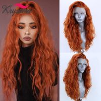 Wholesale Fashion Glueless Copper Red Long Natural Straight Free Part Lace Front Wigs Heat Resistant Synthetic Hair Wig for Womenfactory direct
