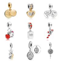 Wholesale Fits Pandora Bracelets pc Apple Christmas Cane Double Heart Dangle Silver Charms Bead For Women Making Diy European Necklace Jewelry Accessorie