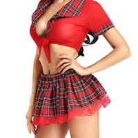 Wholesale School girl costumes Sexy role playing Uniform Erotic costume Naughty Lingerie Plaid Night Halloween Women role playing Sex Cosplay