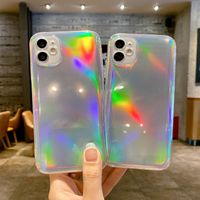 Wholesale Laser Gradient Color Changing Bling Cases Glitter Purple Light Straight Side Soft TPU Cover Camera Protection For iPhone Pro Max XR XS X Plus