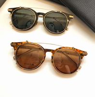 Wholesale Clip on Round Sunglasses Gold Black Grey Flip up Glasses des lunettes de soleil Mens Fashion Sunglasses with box
