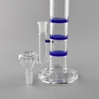 Wholesale Factory direct sales Hookah Three layer blue comb inches straight type water pipe glass tube bong