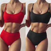 Wholesale Women s Swimwear Women High Waist Bikini Summer Solid Black Red U Shaped Collar Swimsuits For Padded Push Up Set