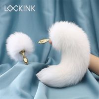 Wholesale Lock trace fox tail anal plug metal SM real hair rabbit cat tail cos anal backyard fun products