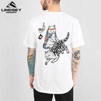 Wholesale LINDSEY SEADER Hip Hop T Shirt Men Japanese The Middle Finger Cats T shirt Harajuku Tshirt Casual Short Sleeve RIP Tops Tee DIP