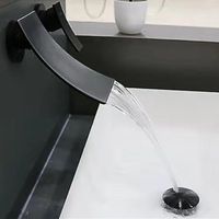 Wholesale Bathroom Sink Faucets Wall Mounted Waterfall Basin Faucet Black Modern Design Cold Water Mixer Tap Torneira Home Improvement HX50BF