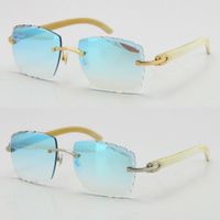 Wholesale Rimless diamond cut A White Genuine Buffalo Horn Sunglasses Fashion High Quality Carved lenses Multi Glasses Unisex gold liang0899