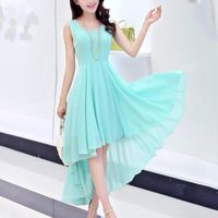 Wholesale Casual Dresses Women Swallow Tailed Chiffon Dress Long Skirt Bohemian Evening Maxi Korean Style Solid Sleeveless High Waist
